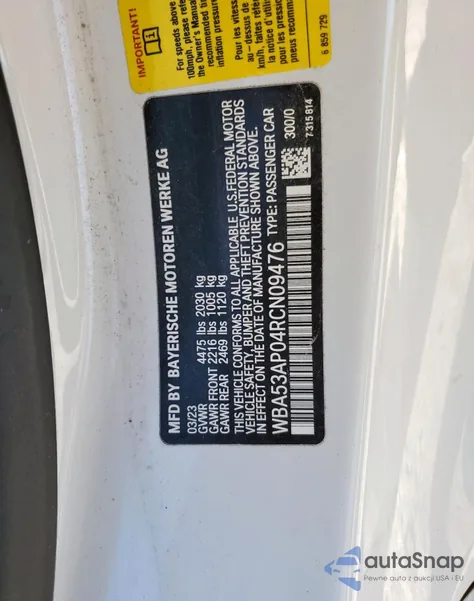 2024 BMW 430I z USA, uszkodzony, nr VIN WBA53AP04RCN09476